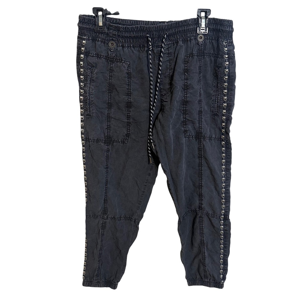 Anthropologie Joggers Womens M Grey Studded Lyocell Cargo Elastic Waist Pants
